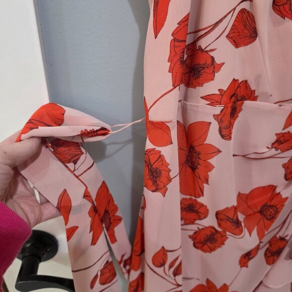 Eliza J Pink Floral Faux Wrap Midi Dress Size 6 Adjustable Straps Double Lined - Picture 6 of 10